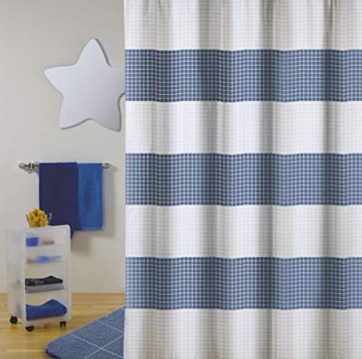 MSV Rideau de douche Polyester QUADRO 180x200cm Bleu & Blanc