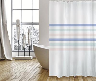  Rideau de douche Polyester SEAUVILLE PASTEL 180x200cm Bleu & Blanc