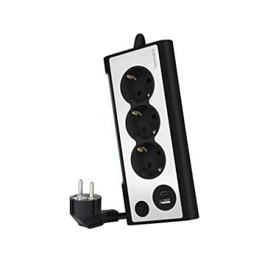 NANO CABLE Nanocable 10.37.0013-bk Power Strip 3 Outlets With Usb Argent&eacute;