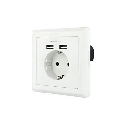 TOOQ Prise Murale avec 2 Ports USB 10.35.0010 5V/2.4A Blanc