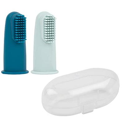 NATTOU Lot de 2 brosses &agrave; dents &agrave; doigt bleu + &eacute;tui de protection