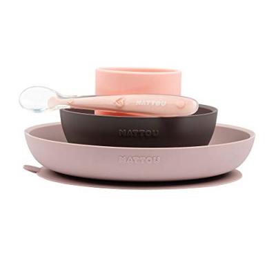 AUCUNE Nattou Kit vaisselle enfant rose/aubergine 4 pi&egrave;ces