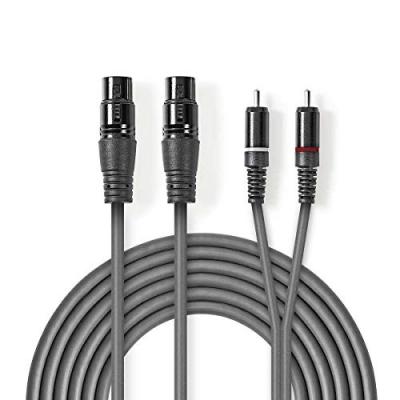 NEDIS C&acirc;ble audio xlr 2x xlr femelles &agrave; 3 broches - 2x rca m&acirc;les 3,0 m gris