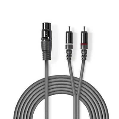 NEDIS C&acirc;ble audio xlr xlr femelle &agrave; 3 broches - 2x rca m&acirc;les 3,0 m gris