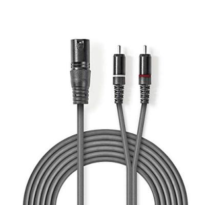 NEDIS C&acirc;ble audio xlr xlr m&acirc;le &agrave; 3 broches - 2x rca m&acirc;les 3,0 m gris