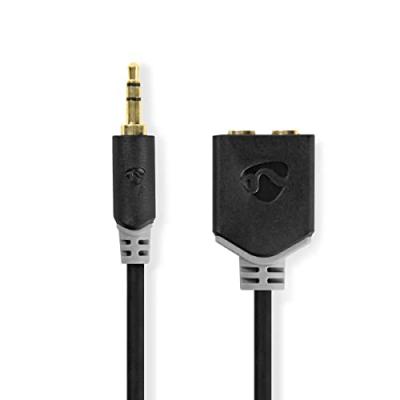 NEDIS C&acirc;ble audio st&eacute;r&eacute;o 3,5 mm m&acirc;le - 2x 3,5 mm femelle 0,2 m anthracite