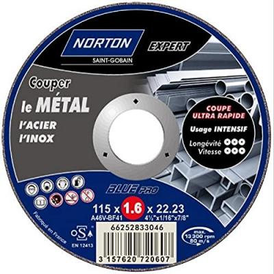 NORTON Disque &agrave; tron&ccedil;onner Expert Blue Pro Metal/Inox 115 X 1,6 X 22,2