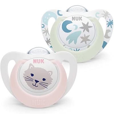 NUK  Starlight Jour/nuit - Sucettes 0-6 mois x2 chat
