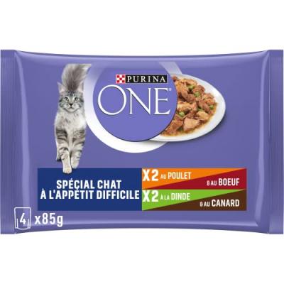 PURINA ONE Pat&eacute; Sp&eacute;cial Chat difficile, effil&eacute;s en sauce sachets 4x85g