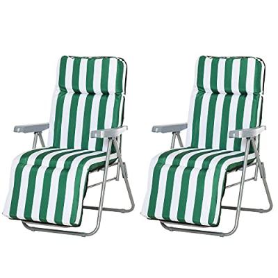 OUTSUNNY Lot de 2 chaises longues pliables vert blanc
