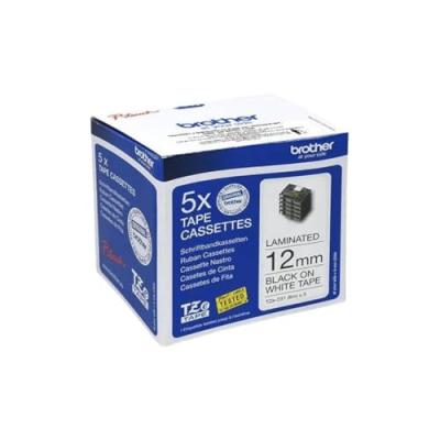 BROTHER  tze231 laminated tapes 12mm 8m black on white background