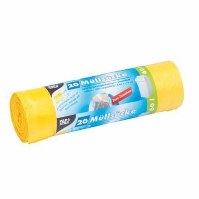 PAP STAR PAPSTAR Sac poubelle HDPE &agrave; liens coulissants, 60 L, jaune