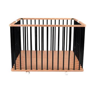 COMBELLE Parc b&eacute;b&eacute; carr&eacute; pliant en bois bicolore noir 92x98x67 cm