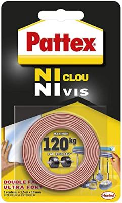 PATTEX  adh&eacute;sifs fixation ncnv 100kg 19mmx1.5m 1376624