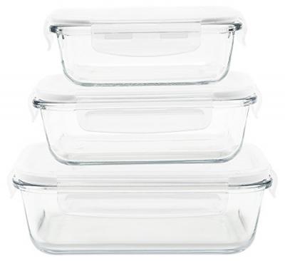 PEBBLY Bo&icirc;te Herm&eacute;tique  Rectangulaire En Verre Lot De 3