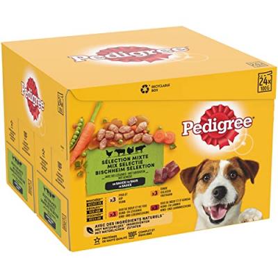PEDIGREE  48 Sachets fra&icirc;cheur en sauce 4 vari&eacute;t&eacute;s pour chien 100g (2x24)