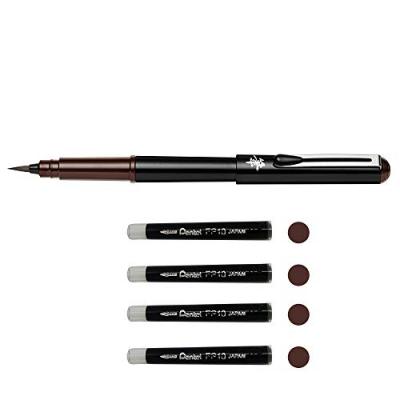 PENTEL Pinceau Pocket Brush + 4 recharges s&eacute;pia