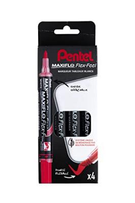 PENTEL  Pochette 4 marqueurs effa&ccedil;able  Maxiflo Flex pointe conique 4,6 mm