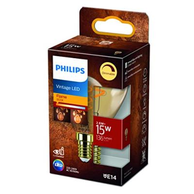  Philips ampoule LED Sph&eacute;rique E14 15W Blanc Chaud Ambr&eacute;e Compatible Variateur, Verre
