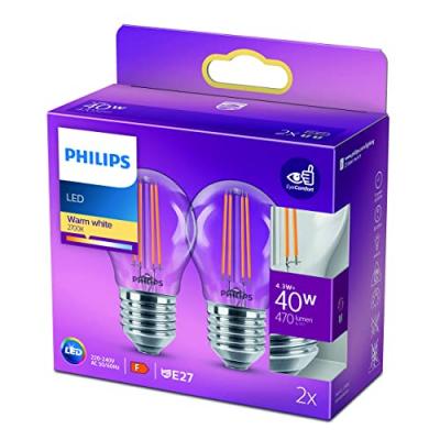 PHILIPS  ampoule LED E27 P45 4,3&nbsp;W fil 2&nbsp;700&nbsp;K x2
