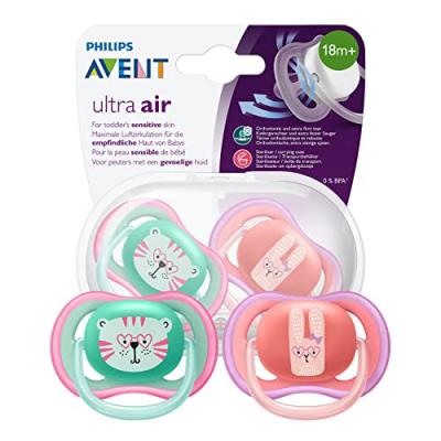 PHILIPS AVENT Lot De 2 Sucettes Ultra Air 18 Mois + Tigre Et Lapin - 