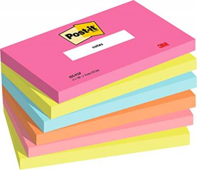 POST IT Notes Post-It Poptimistic - 76 x 127 mm - 6 blocs de 100 feuilles - Ass : rose, vert, bleu, orange