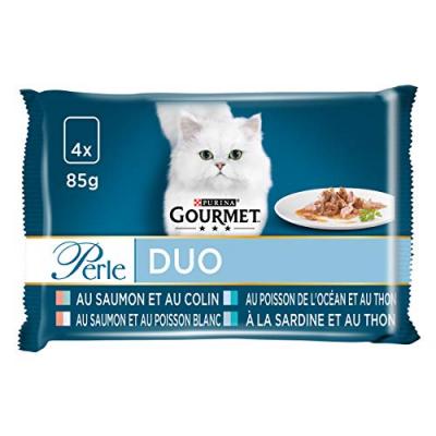 GOURMET  Perle Les Duos de la mer pour chats adultes, Purina (4 x 85 g)
