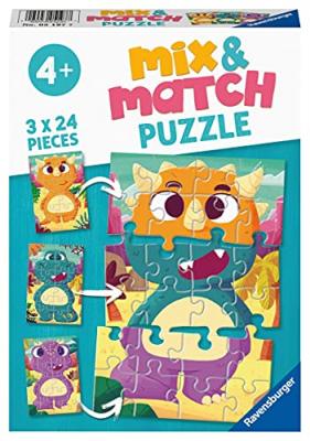 RAVENSBURGER  - Puzzles Mix & Match 3x24 pi&egrave;ces - Mignons dinosaures