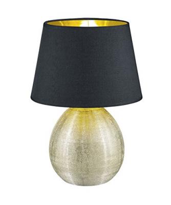 REALITY Lampe large socle c&eacute;ramique dor&eacute; abat-jour louxor noir &oslash;24 cm trio lighting