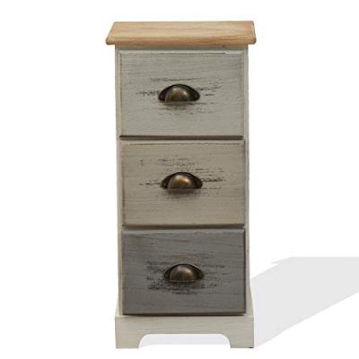 Mobili Rebecca - Rebecca Mobili Table de Chevet 3 Tiroirs Bois Blanc Beige Gris 62x29x25