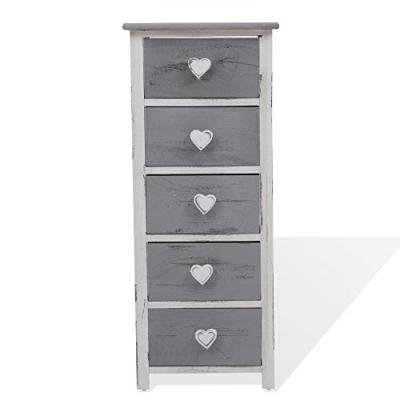 Mobili Rebecca Commode Table 5 Tiroirs Bois Gris C&acute;ur Shabby 84x35x27
