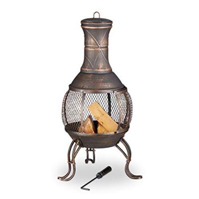 RELAXDAYS  - brasero mexicain, tisonnier, gril en bois, pare-&eacute;tincelles, jardin, terrasse, chemin&eacute;e antique, h 89cm, bronze