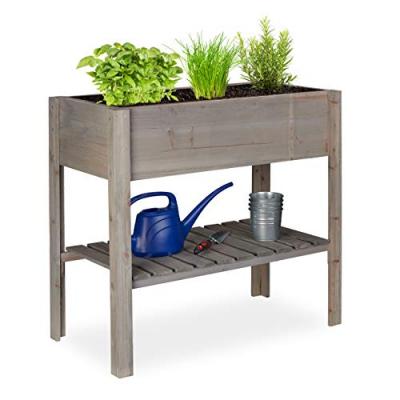RELAXDAYS  - Carr&eacute; potager bois, l&eacute;gume, herbes, jardin, balcon, Jardini&egrave;re sur pied, HxlxP: 80 x 88 x 43,5 cm, gris