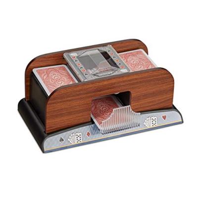 RELAXDAYS M&eacute;langeur de cartes automatique 2 jeux de cartes &agrave; piles poker rami fonctionne &agrave; piles en optique bois, nature - 