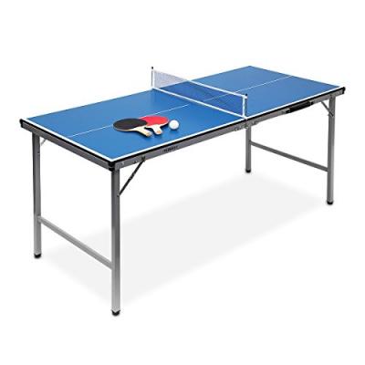 RELAXDAYS  - Midi table de ping-pong (150 x 67 x 71 cm) 3 pi&egrave;ces pour int&eacute;rieur ext&eacute;rieur inclus balles et 2 raquettes + filet, bleu