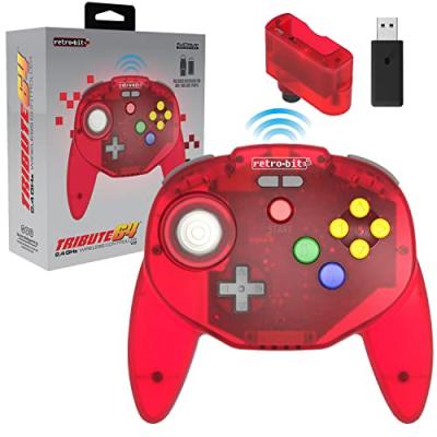 RETRO BIT Tribute64 2.4GHz Mantte sans Fil pour Nintendo 64/Switch/PC/Mac Clear Red