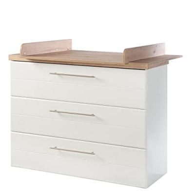 ROBA Commode &agrave; langer ""Nele"" large &agrave; plan amovible - 3 tiroirs - Blanc-ch&ecirc;ne artisan