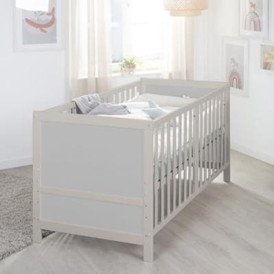 ROBA  Lit B&eacute;b&eacute; &Eacute;volutif 70x140 cm Easy Sleep - Coins de Transformation Inclus - Bois Naturel et Gris 