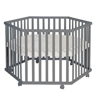 ROBA Parc hexagonal r&eacute;glable avec tapis gr&egrave;ge en bois anthracite