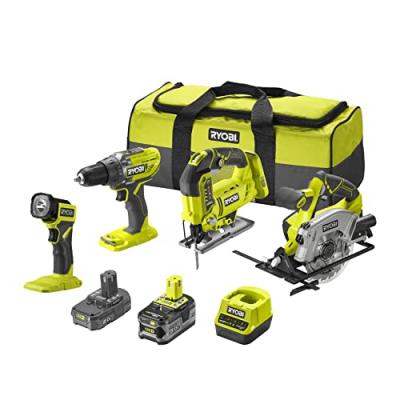 RYOBI Pack  ONE+ 18V : 4 machines - 2 bat. Li-Ion 5Ah et 2Ah + chargeur & sac de transport