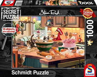 SCHMIDT SPIELE - Puzzle Secret, &agrave; la Table de la Cuisine, 1000 pi&egrave;ces, 59919, Color&eacute;