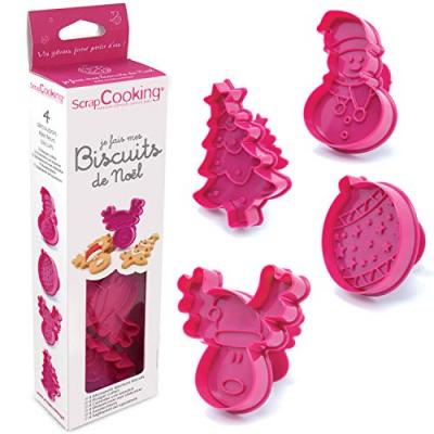 SCRAPCOOKING Kit je fais mes biscuits de No&euml;l : 4 d&eacute;coupoirs &eacute;jecteurs