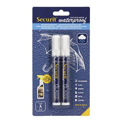 SECURIT  Feutre-Craie Waterproof Blanc Lot de 2 - Medium 2-6mm