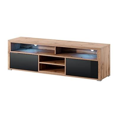 SELSEY  Mario - Meuble TV/Banc TV (140 cm, ch&ecirc;ne wotan/Noir Brillant, avec LED)