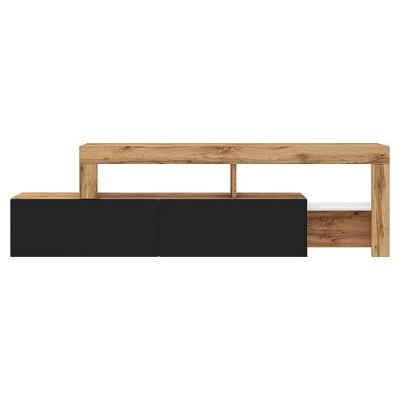 SELSEY  Asten - Meuble TV - 172 cm ch&ecirc;ne wotan - fa&ccedil;ade Noir - avec LED