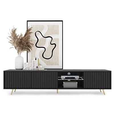SELSEY  Meuble TV Bas, M&eacute;lamine, Noir, 175 cm