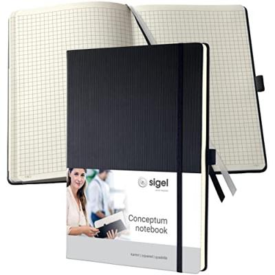 SIGEL  Co111 Carnet de Notes Premium &agrave; Petits Carreaux, A4, Couverture Rigide, Noir - Conceptum