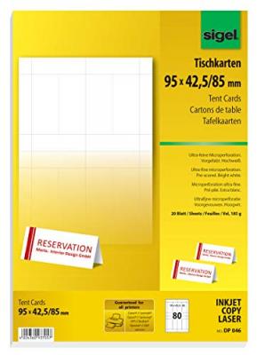 SIGEL  Dp046 80 Cartes de Placement Pr&eacute;d&eacute;coup&eacute;es, 9,5 X 4,25 cm, 185 G/M&sup2;, Blanc