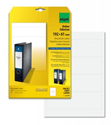 GENERIQUE Sigel Etiquettes Pour Dos De Classeur, 192 X 61 Mm, Blanc