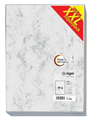 SIGEL  T1080 Papier &agrave; Lettre, 21 X 29,7 cm, 90G/M&sup2;, Marbre Gris Clair, 250 Feuilles